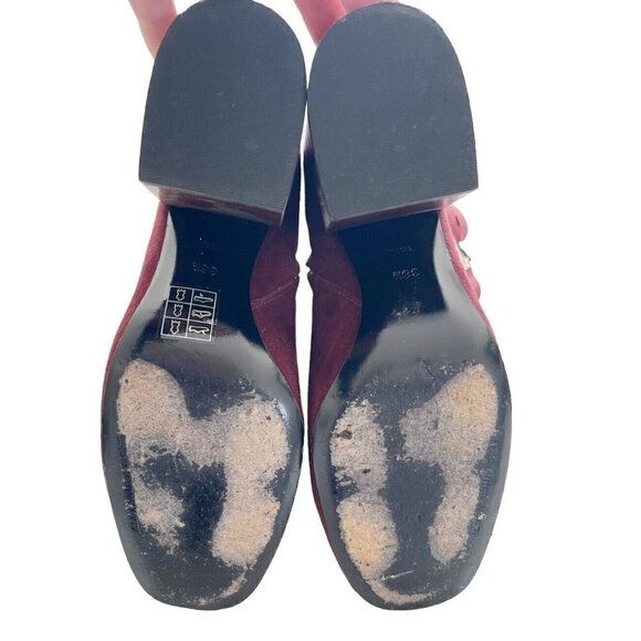 Alexander Wang Kenze Bordeaux Suede Buckle Chunky Heel Booties Women's Sz 36.5 - Picture 10 of 10